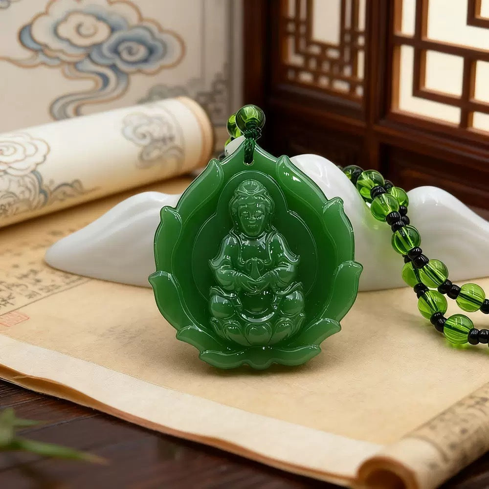 Handmade Ethnic Style Dragon Necklace In Dark Green With Acrylic Pendant And Ball Chain For Unisex