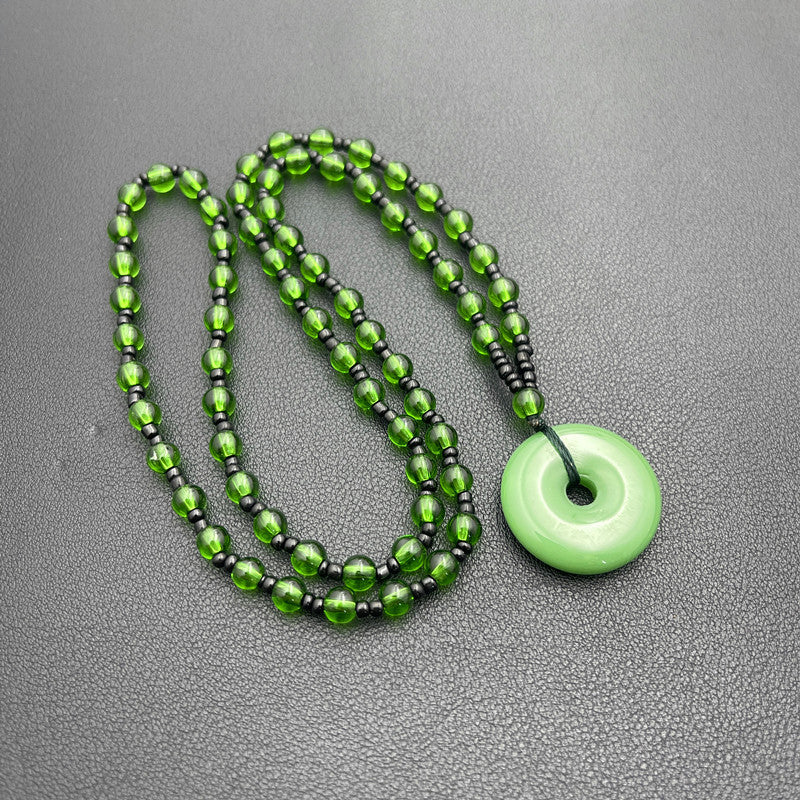 Handmade Ethnic Style Dragon Necklace In Dark Green With Acrylic Pendant And Ball Chain For Unisex