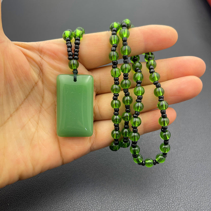 Handmade Ethnic Style Dragon Necklace In Dark Green With Acrylic Pendant And Ball Chain For Unisex