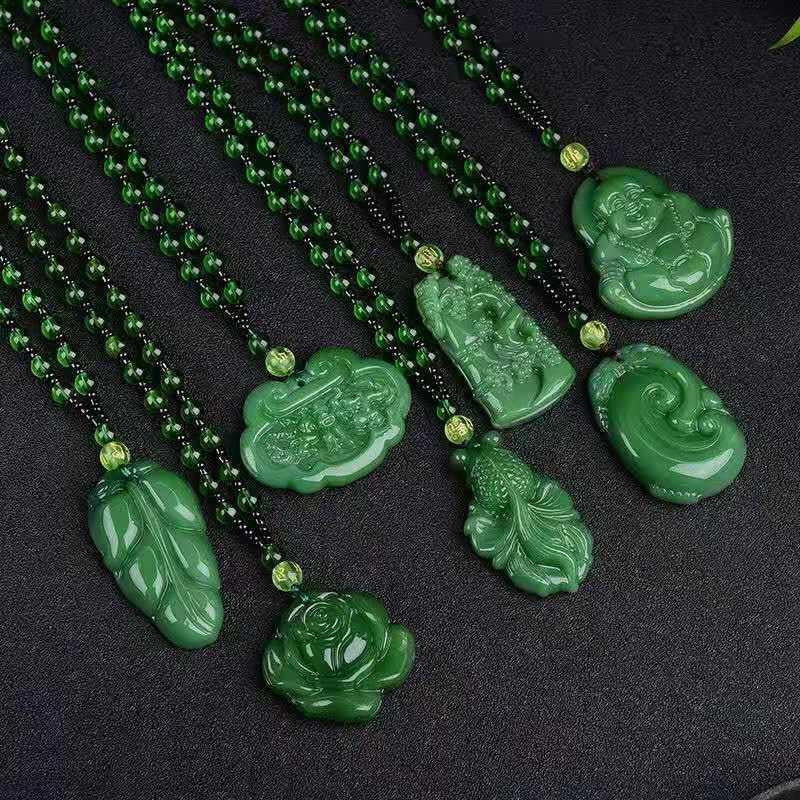 Handmade Ethnic Style Dragon Necklace In Dark Green With Acrylic Pendant And Ball Chain For Unisex