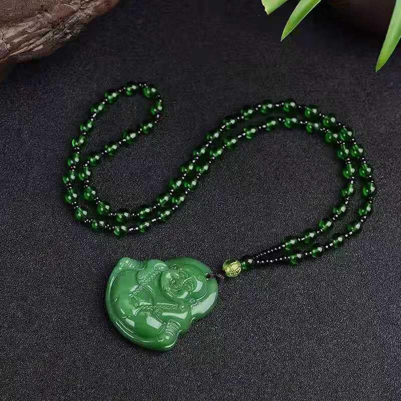 Handmade Ethnic Style Dragon Necklace In Dark Green With Acrylic Pendant And Ball Chain For Unisex