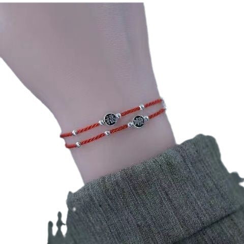 Heart Shape Red Line Bracelet For Women With Braid Copper Rope Chain, Electroplated Gold Plating