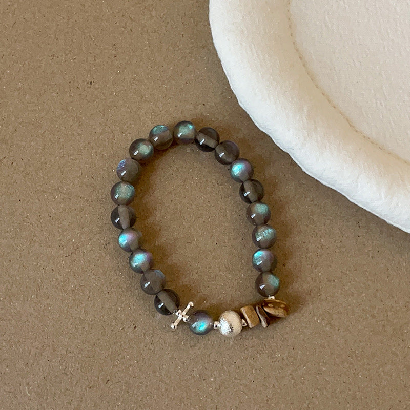 Beading Cat's Eye Stone Bracelet With Elastic String, Simple Style For Women