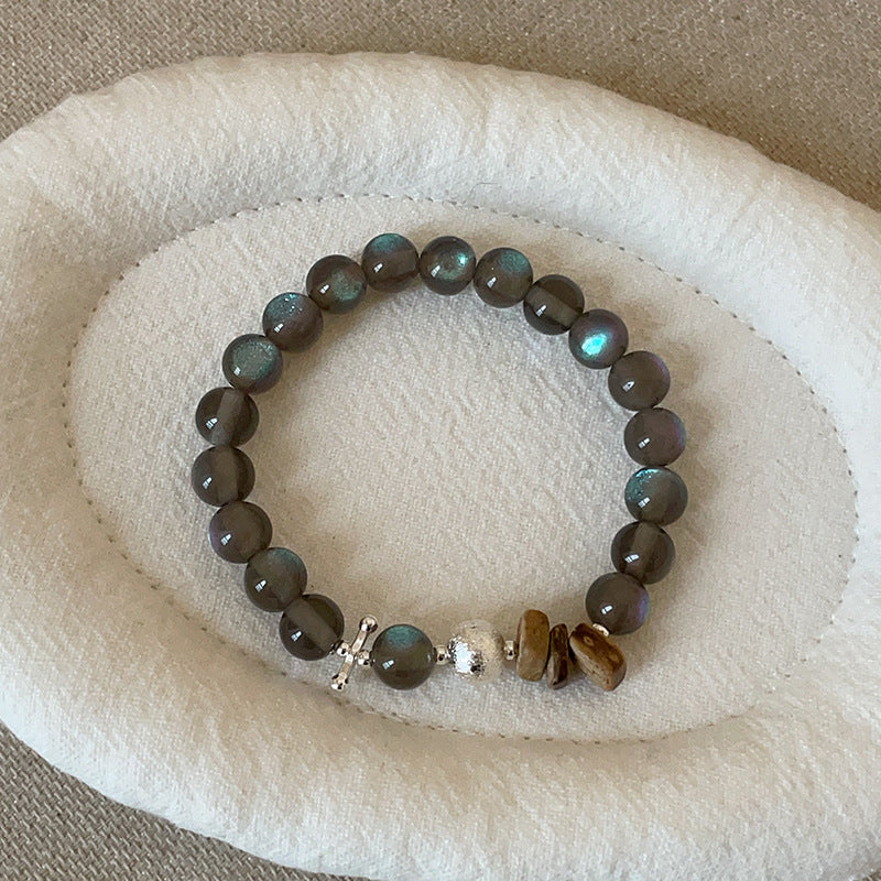 Beading Cat's Eye Stone Bracelet With Elastic String, Simple Style For Women