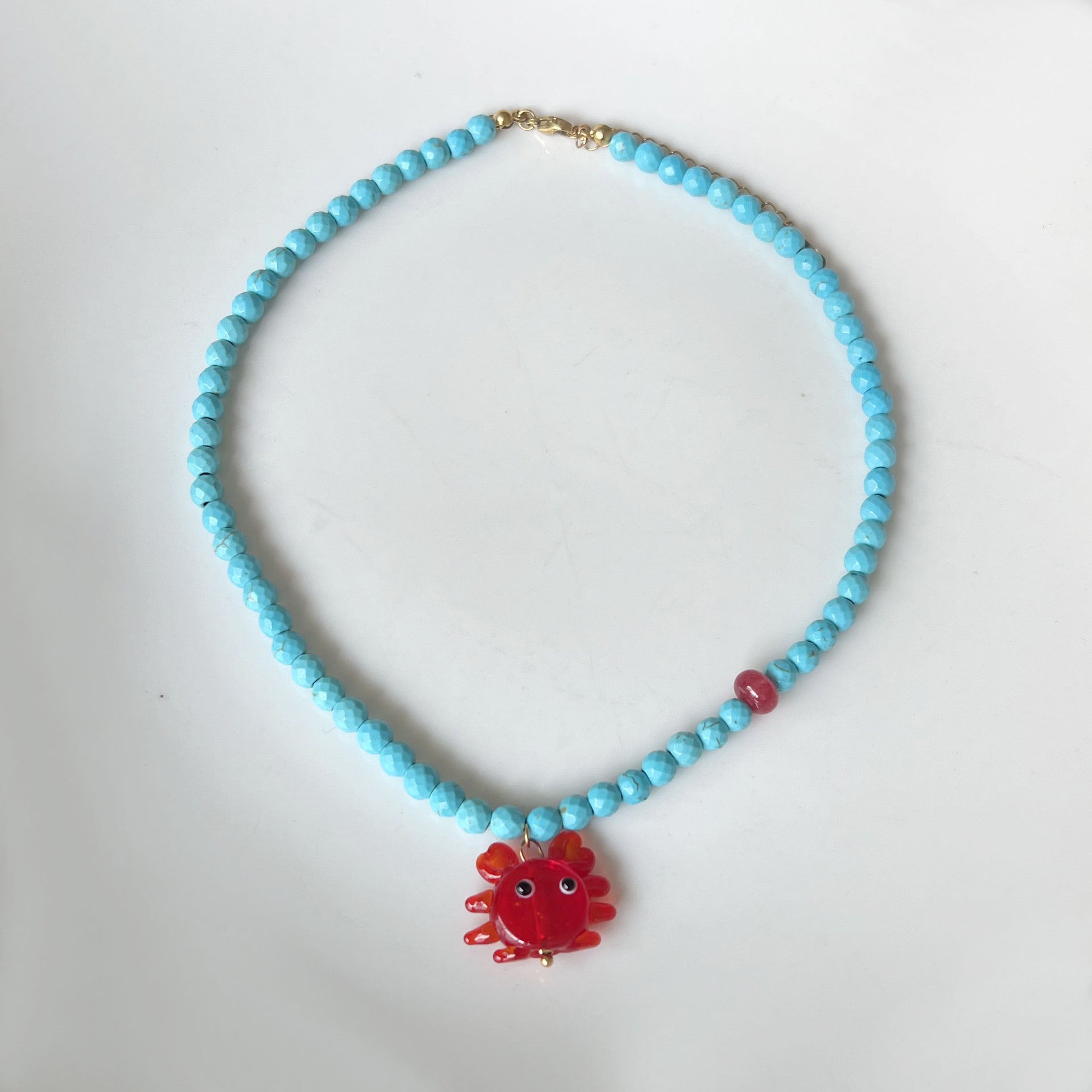 Bohemian Sky Blue Glass Beaded Chain Necklace Featuring Crab Beading Design For Unisex