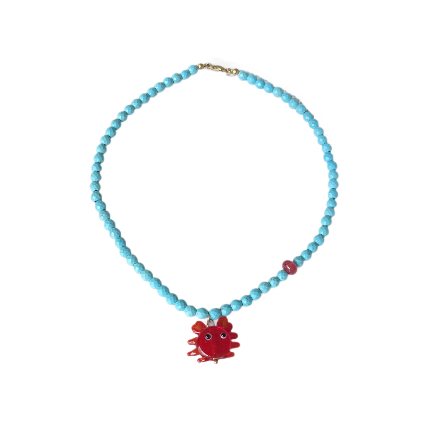 Bohemian Sky Blue Glass Beaded Chain Necklace Featuring Crab Beading Design For Unisex