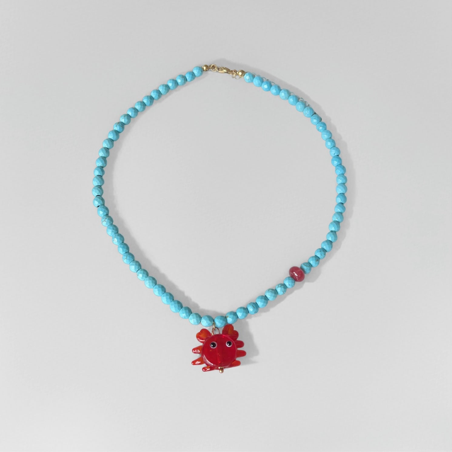 Bohemian Sky Blue Glass Beaded Chain Necklace Featuring Crab Beading Design For Unisex