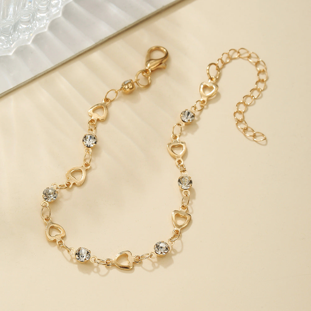 Sweet Hexagon Braid Rope Bracelet In Gold With Crystal Inlay, Unisex Design