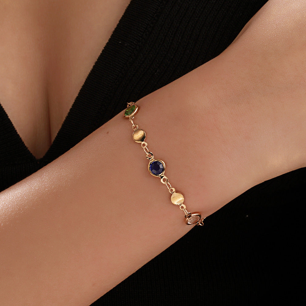 Sweet Hexagon Braid Rope Bracelet In Gold With Crystal Inlay, Unisex Design