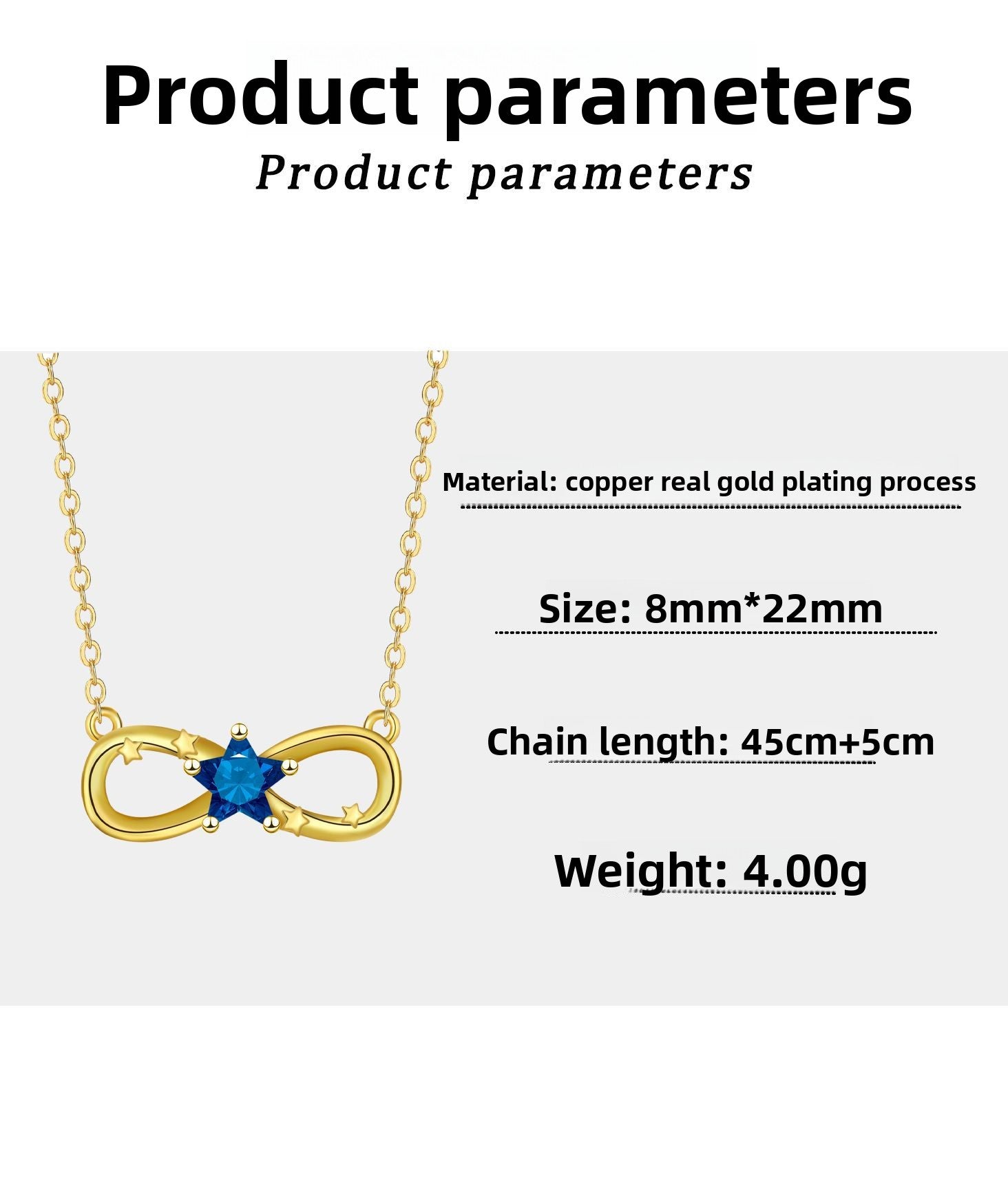 Infinity Necklace For Women In Real Gold Plated Copper With Rhinestones And Cable Chain