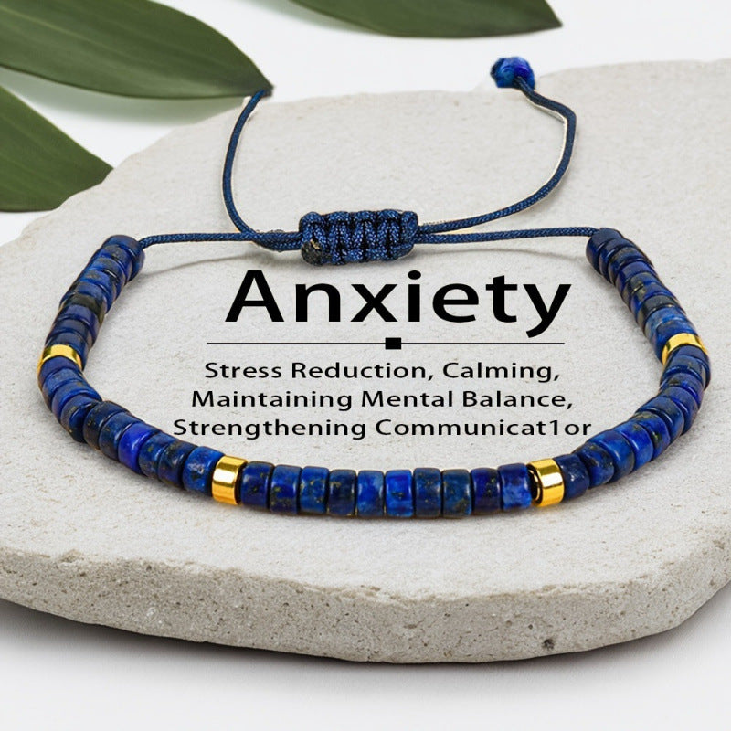 Unisex Lapis Lazuli Circle Bracelets With Braid Craft Featuring Natural Stone And Rope Chain Material