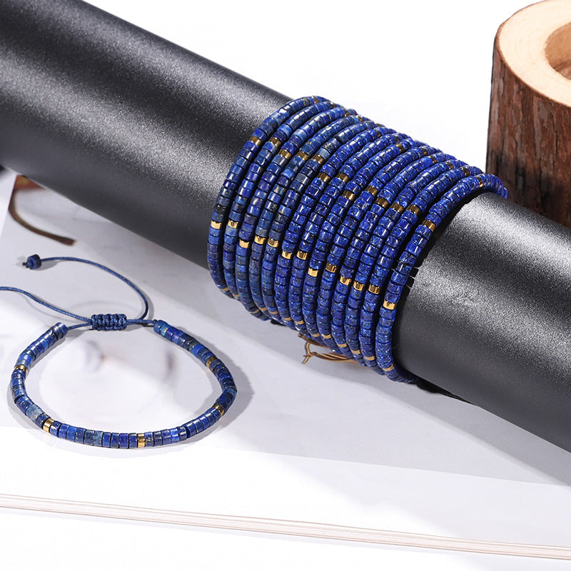Unisex Lapis Lazuli Circle Bracelets With Braid Craft Featuring Natural Stone And Rope Chain Material