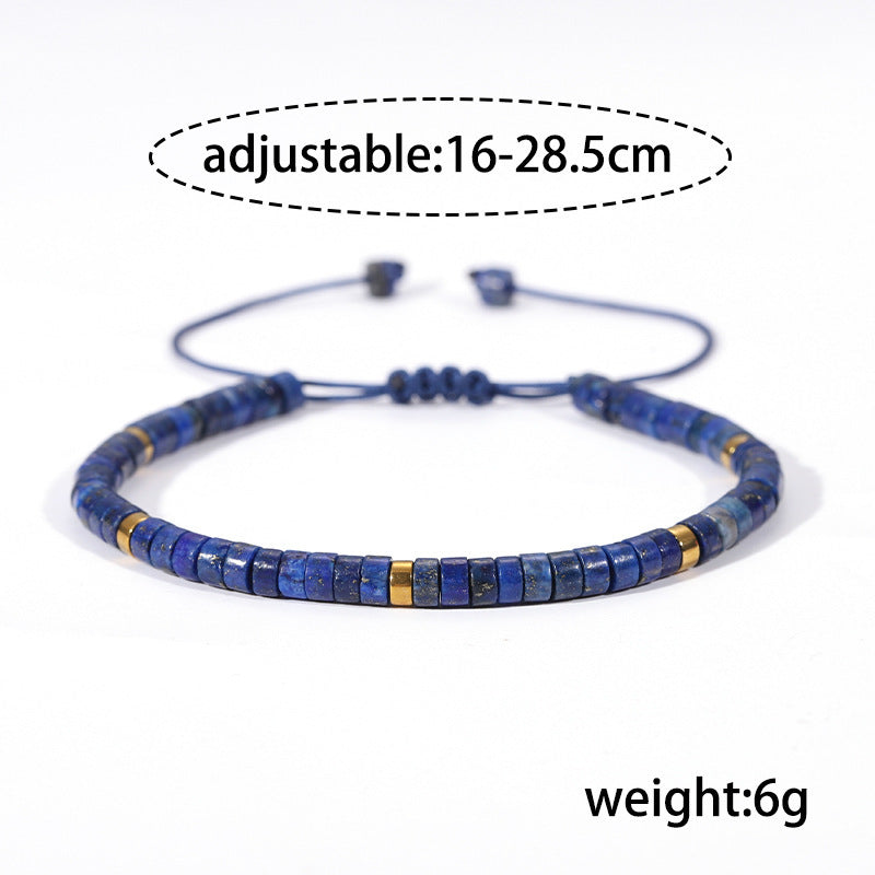 Unisex Lapis Lazuli Circle Bracelets With Braid Craft Featuring Natural Stone And Rope Chain Material