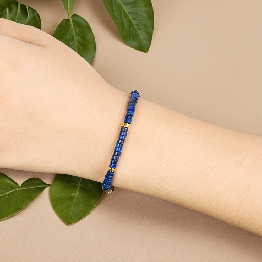 Unisex Lapis Lazuli Circle Bracelets With Braid Craft Featuring Natural Stone And Rope Chain Material