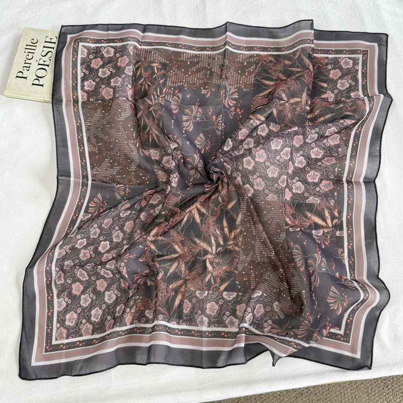 French Style Women's Polyester Bandana In Brown, Perfect For Spring & Summer, Elegant Silk Scarf Accessory