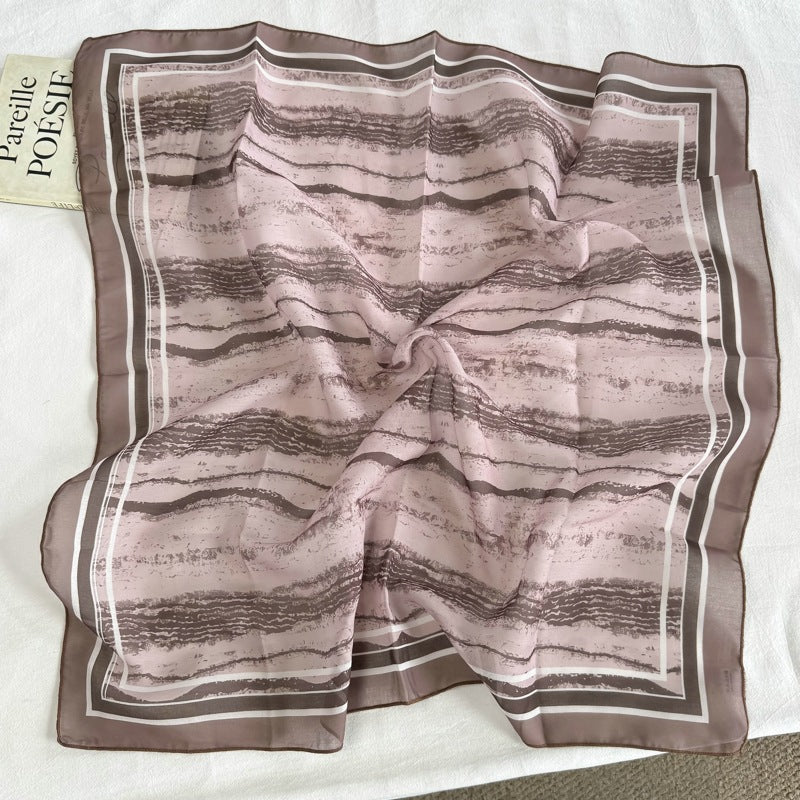 French Style Women's Polyester Bandana In Brown, Perfect For Spring & Summer, Elegant Silk Scarf Accessory