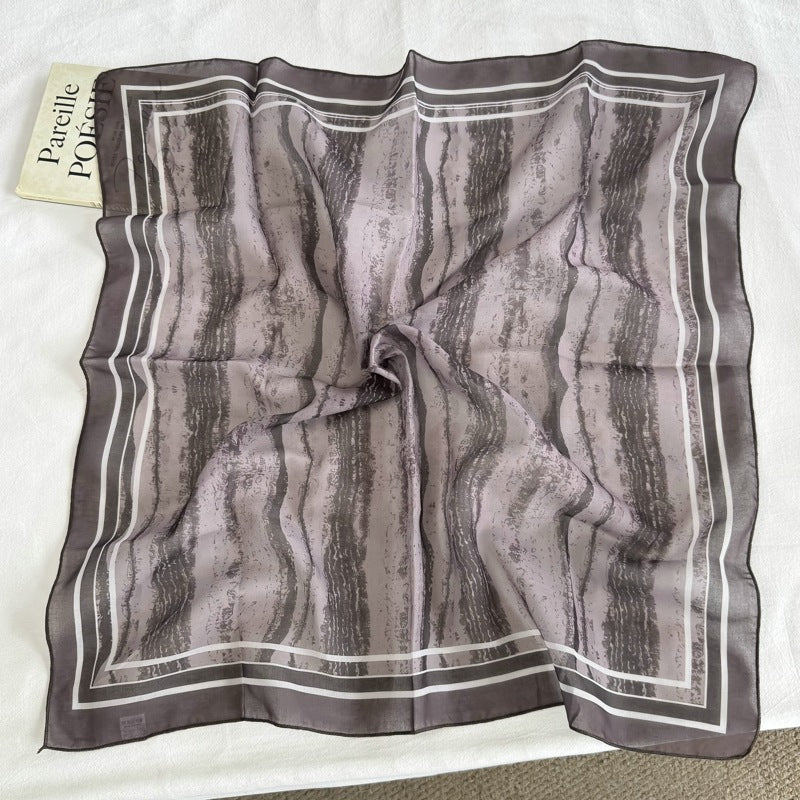 French Style Women's Polyester Bandana In Brown, Perfect For Spring & Summer, Elegant Silk Scarf Accessory