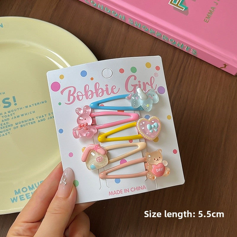 Cute Cartoon Hairpin Set For Kids Featuring Multicolor Resin Design, 5 Pieces