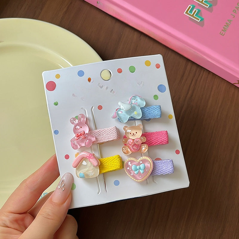 Cute Cartoon Hairpin Set For Kids Featuring Multicolor Resin Design, 5 Pieces