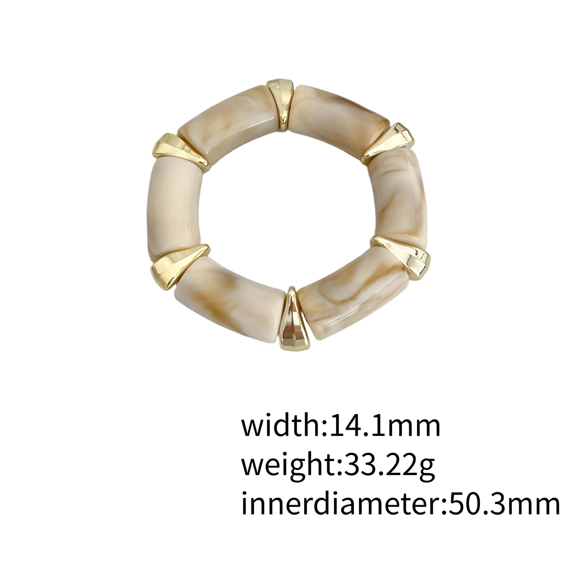 Maillard Style Geometric Bamboo Tube Bangle Bracelet For Women With Beige Resin And Elastic String