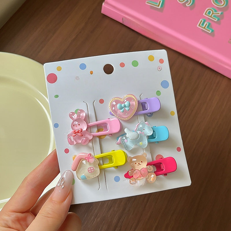 Cute Cartoon Hairpin Set For Kids Featuring Multicolor Resin Design, 5 Pieces