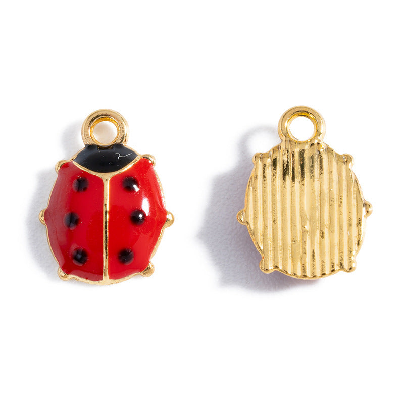 Cute Ladybugs Pendant In Gold Alloy Featuring Enamel Craft And Electroplated Finish Jewelry Accessories