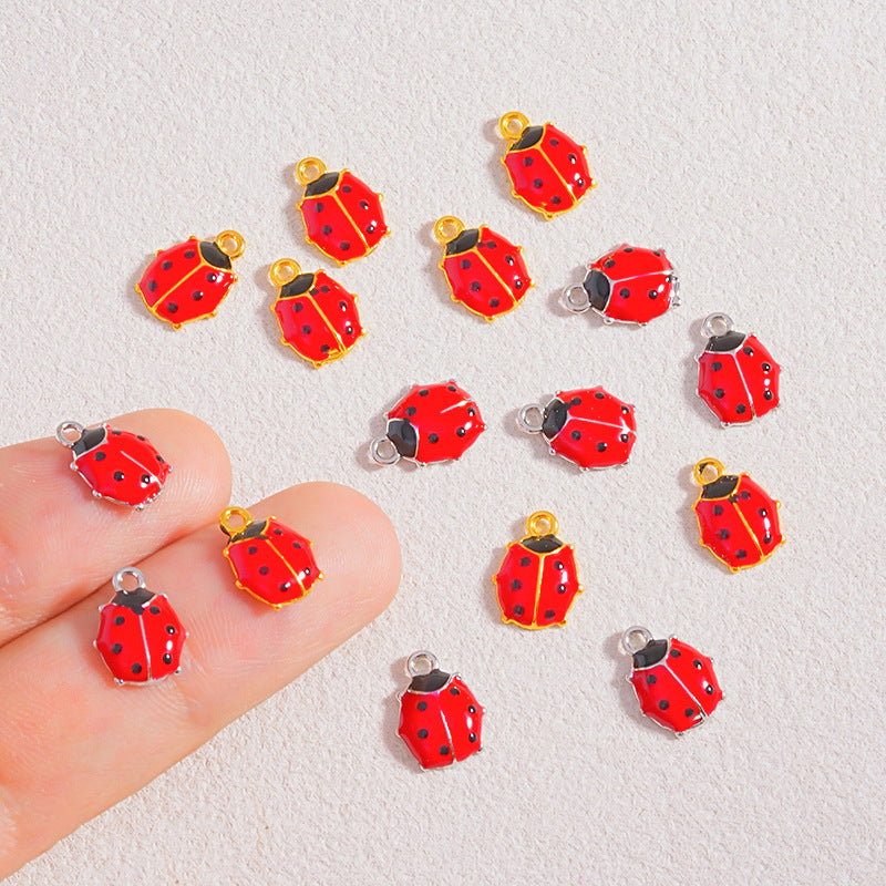 Cute Ladybugs Pendant In Gold Alloy Featuring Enamel Craft And Electroplated Finish Jewelry Accessories