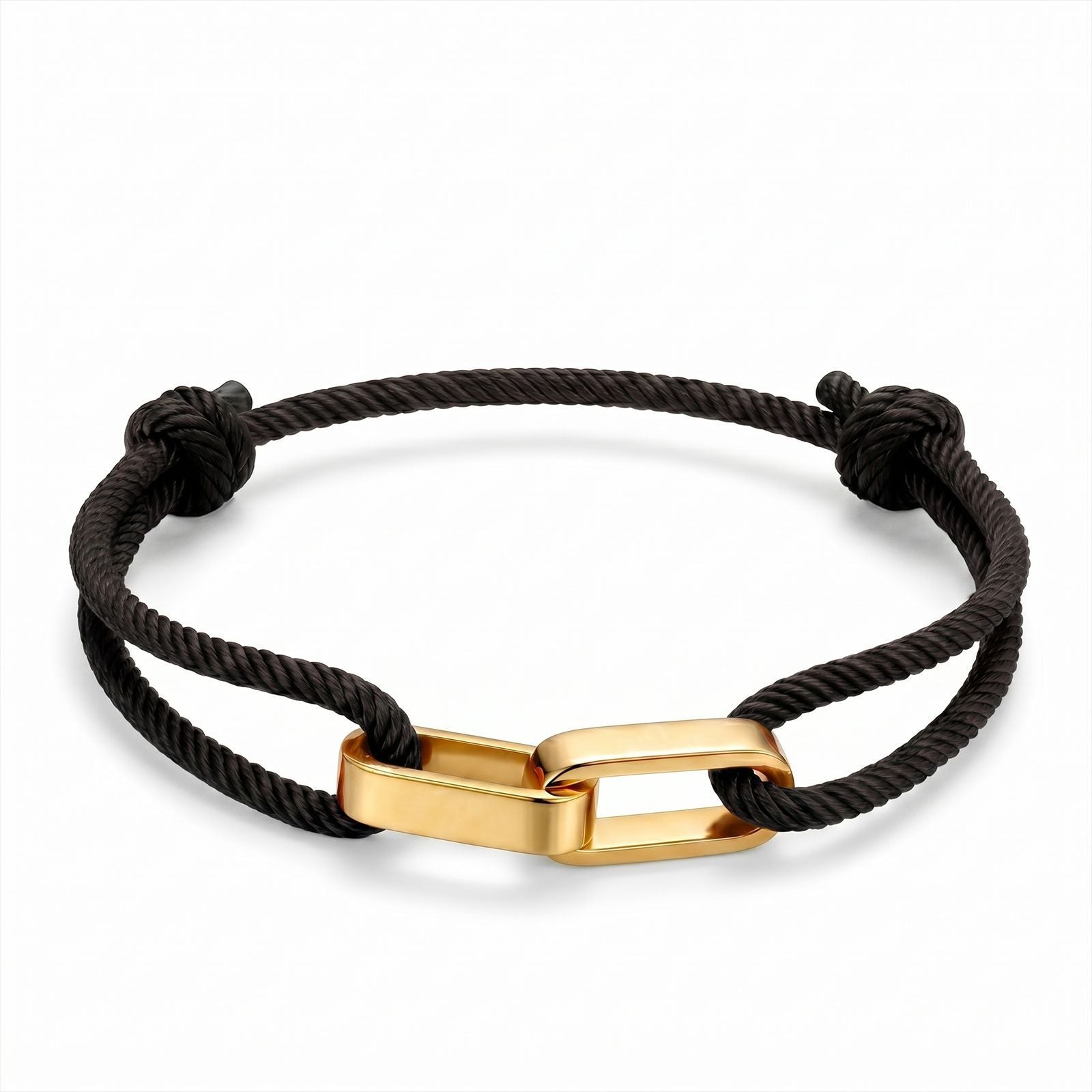 Double Ring Braid Rope Stainless Steel Couple Bracelets In Gold With Glass Inlay