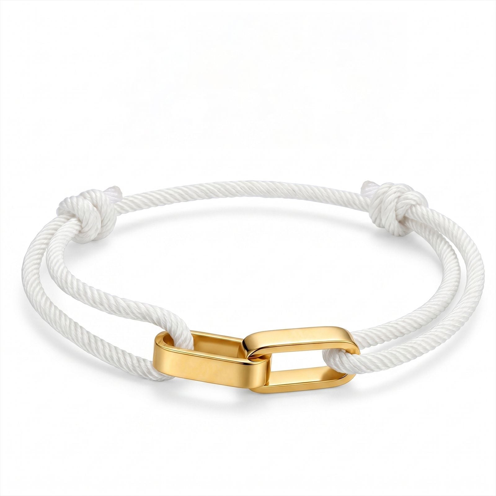 Double Ring Braid Rope Stainless Steel Couple Bracelets In Gold With Glass Inlay