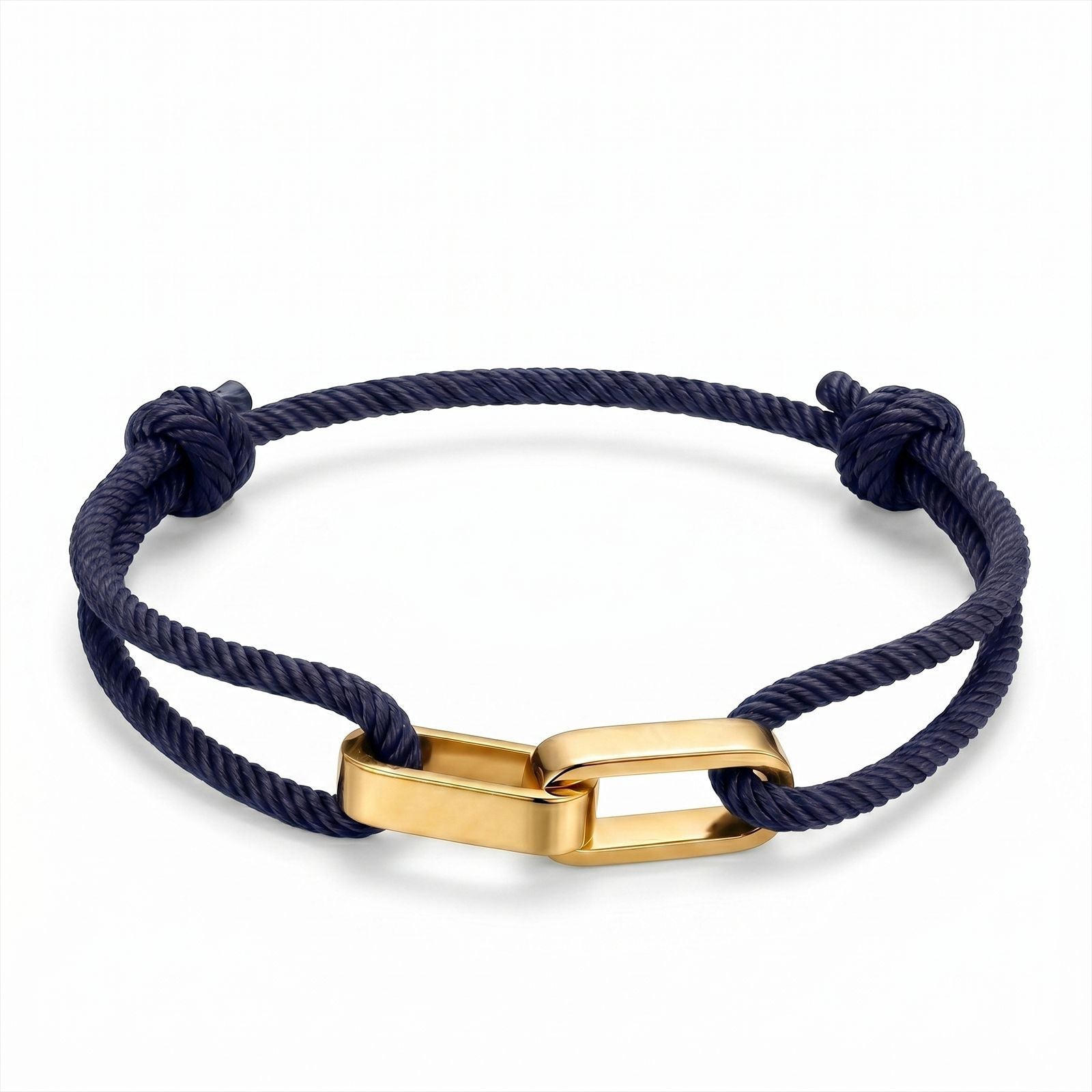 Double Ring Braid Rope Stainless Steel Couple Bracelets In Gold With Glass Inlay