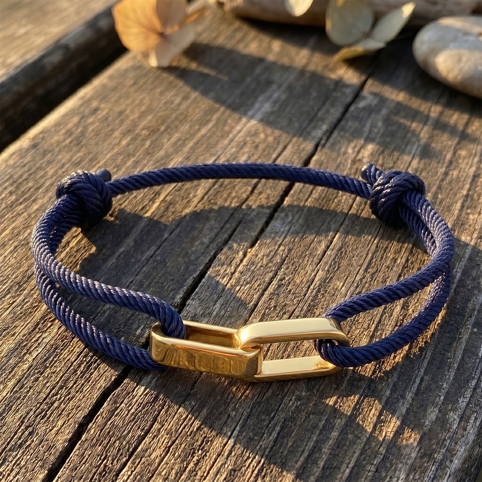 Double Ring Braid Rope Stainless Steel Couple Bracelets In Gold With Glass Inlay
