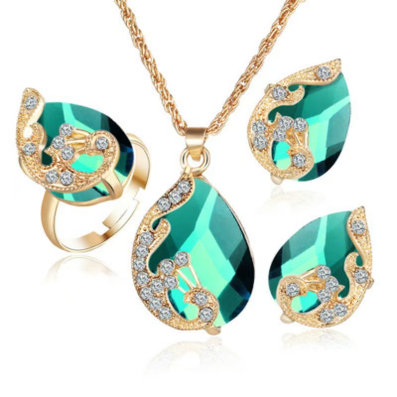 Peacock Jewelry Set For Women In New Style Featuring Electroplated Alloy With Crystal Inlay And Twisted Rope Chain