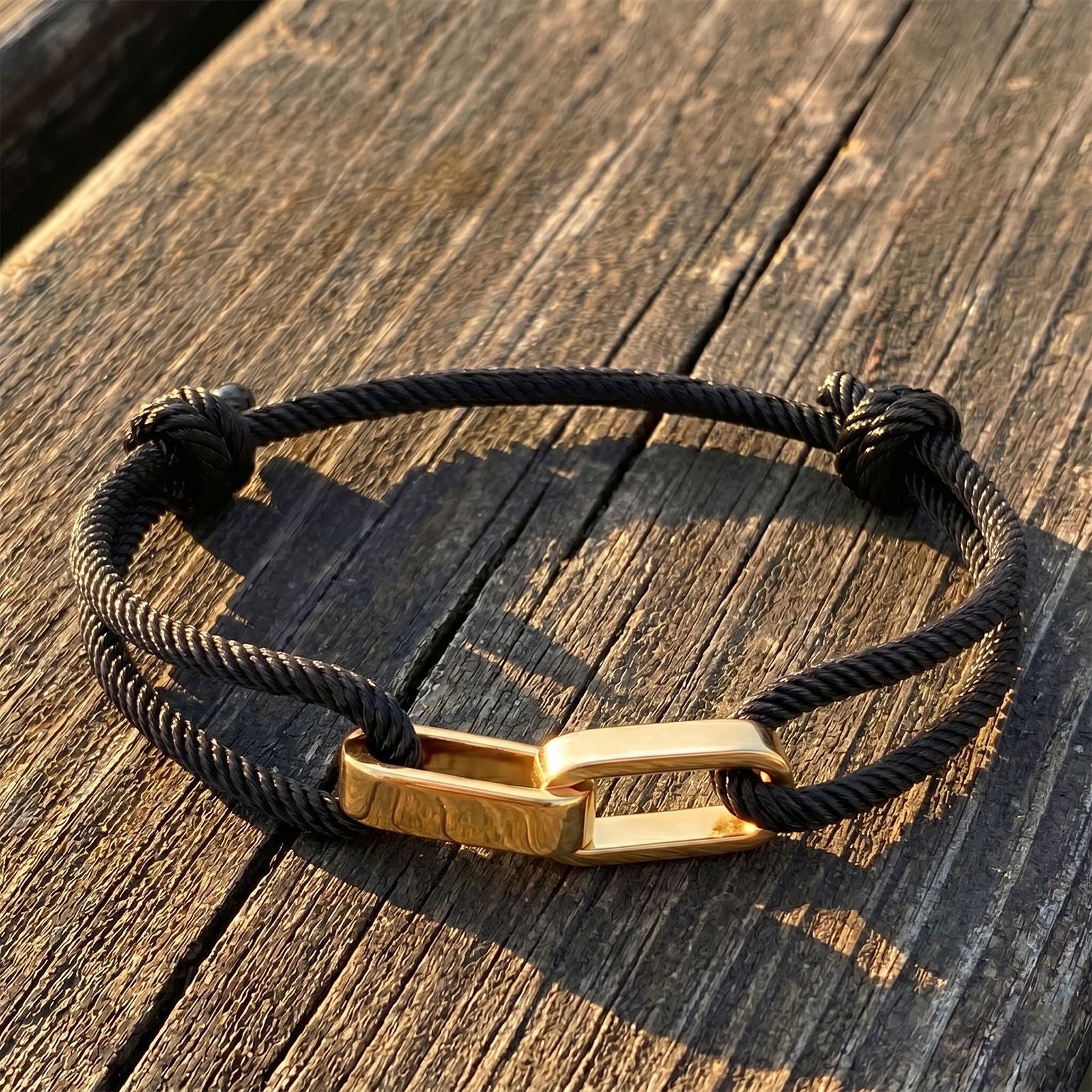 Double Ring Braid Rope Stainless Steel Couple Bracelets In Gold With Glass Inlay