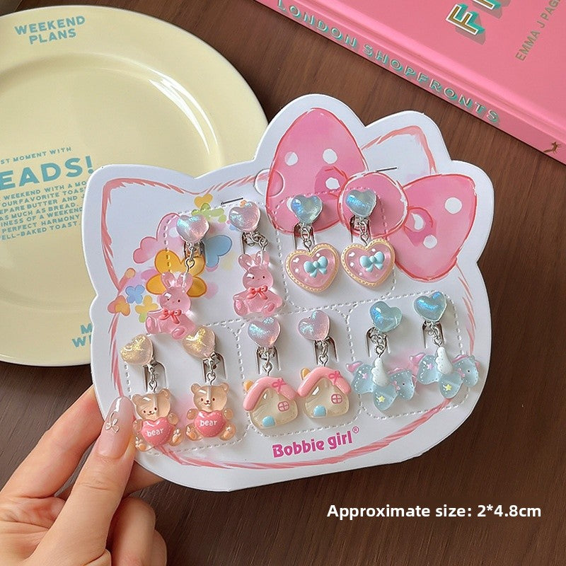 Cute Cartoon Hairpin Set For Kids Featuring Multicolor Resin Design, 5 Pieces