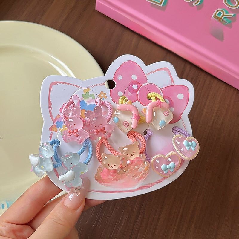 Cute Cartoon Hairpin Set For Kids Featuring Multicolor Resin Design, 5 Pieces