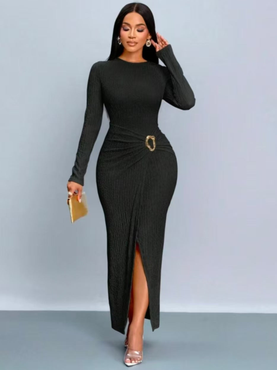 Sexy Abstract Bodycon Dress With Long Sleeve And Standing Collar In Polyester For Daily Wear