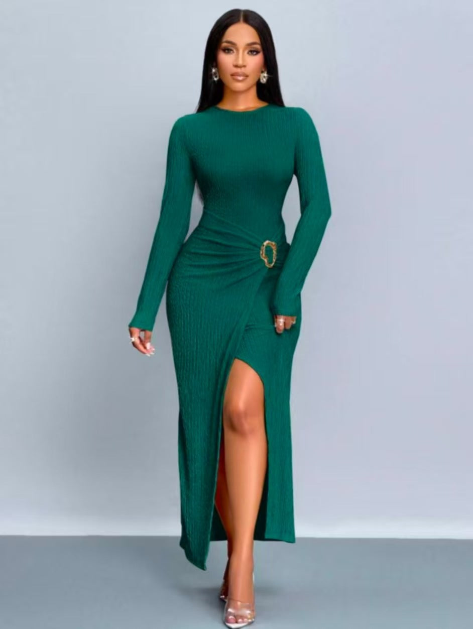 Sexy Abstract Bodycon Dress With Long Sleeve And Standing Collar In Polyester For Daily Wear