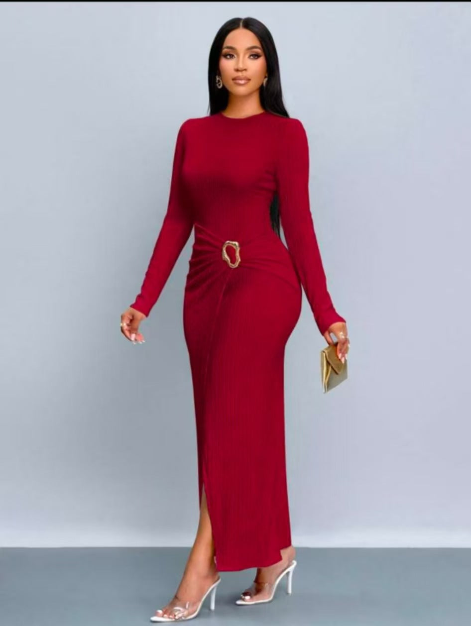 Sexy Abstract Bodycon Dress With Long Sleeve And Standing Collar In Polyester For Daily Wear