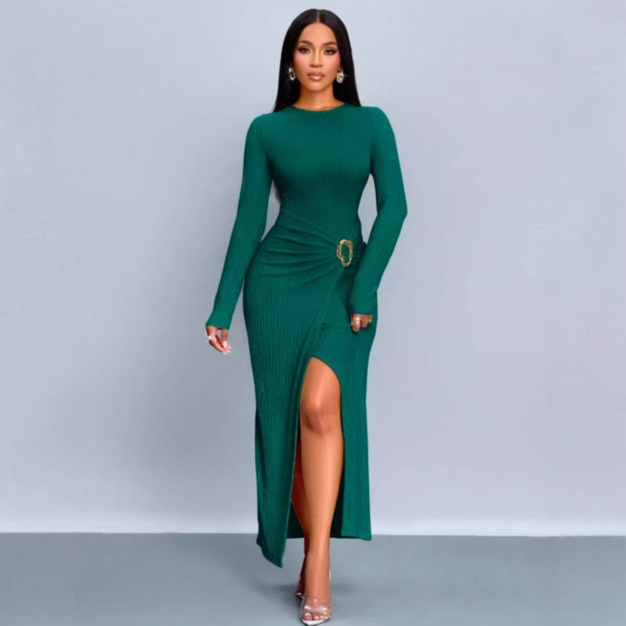 Sexy Abstract Bodycon Dress With Long Sleeve And Standing Collar In Polyester For Daily Wear