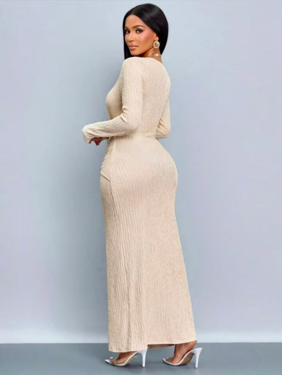 Sexy Abstract Bodycon Dress With Long Sleeve And Standing Collar In Polyester For Daily Wear
