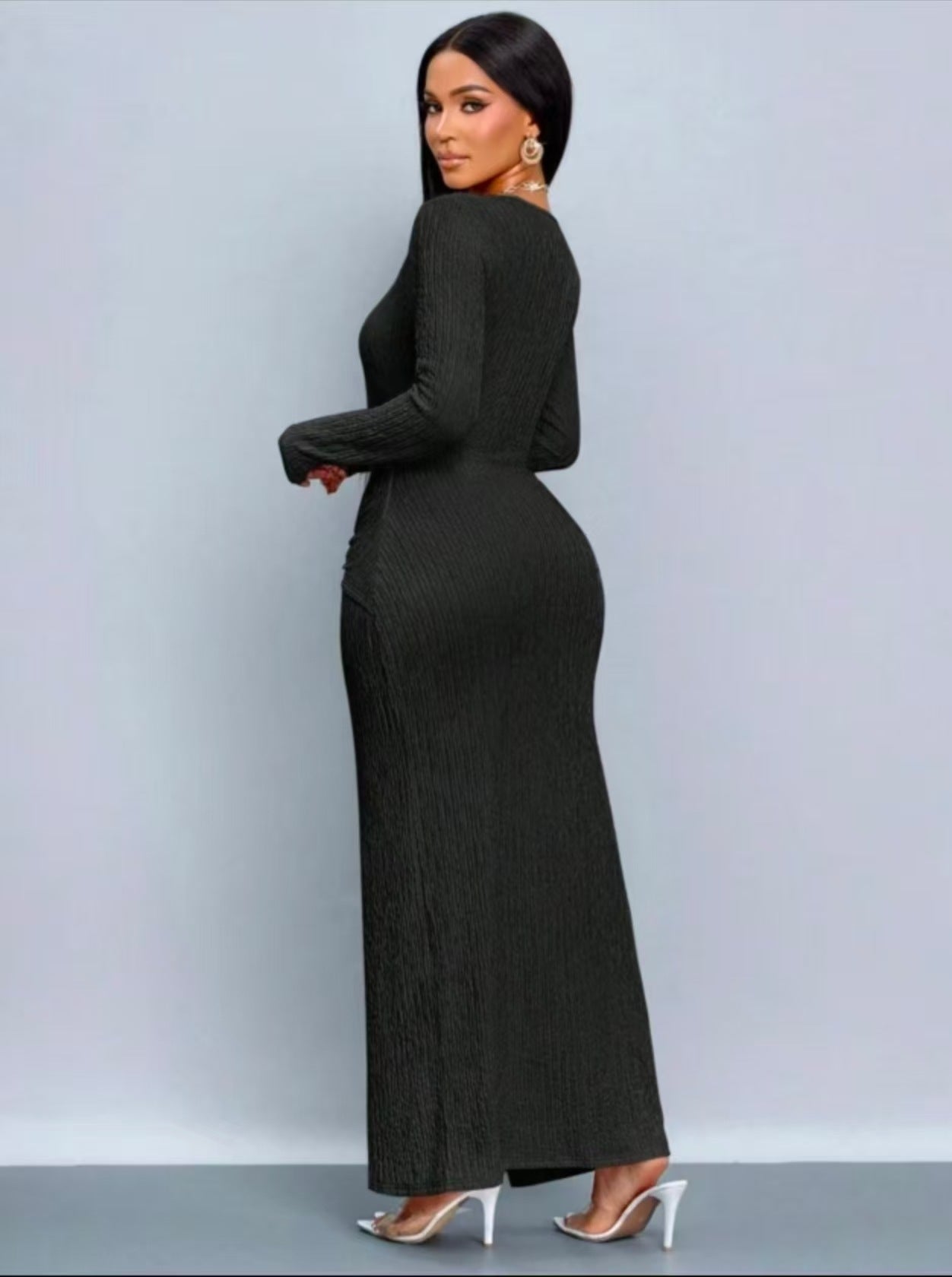 Sexy Abstract Bodycon Dress With Long Sleeve And Standing Collar In Polyester For Daily Wear