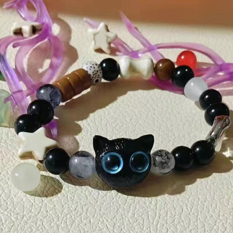 Cute Cat Braid Rope Bracelet In Black And White, Unisex Style Accessory