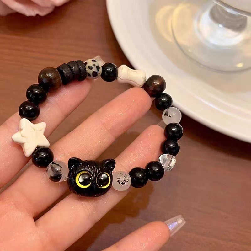 Cute Cat Braid Rope Bracelet In Black And White, Unisex Style Accessory