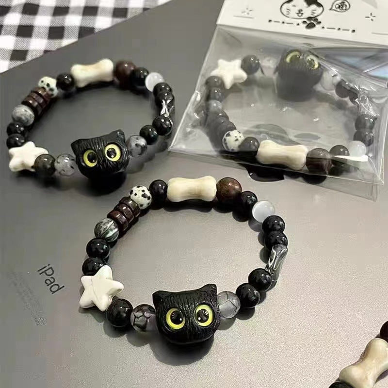 Cute Cat Braid Rope Bracelet In Black And White, Unisex Style Accessory