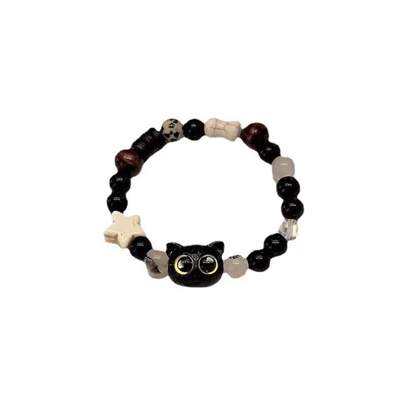 Cute Cat Braid Rope Bracelet In Black And White, Unisex Style Accessory