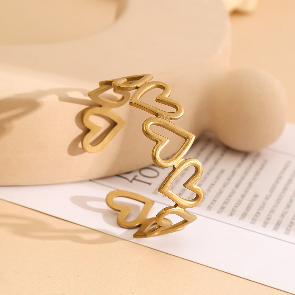 Heart Shape Waterproof Non Tarnish Bangle In Electroplated 304 Stainless Steel, Unisex Design