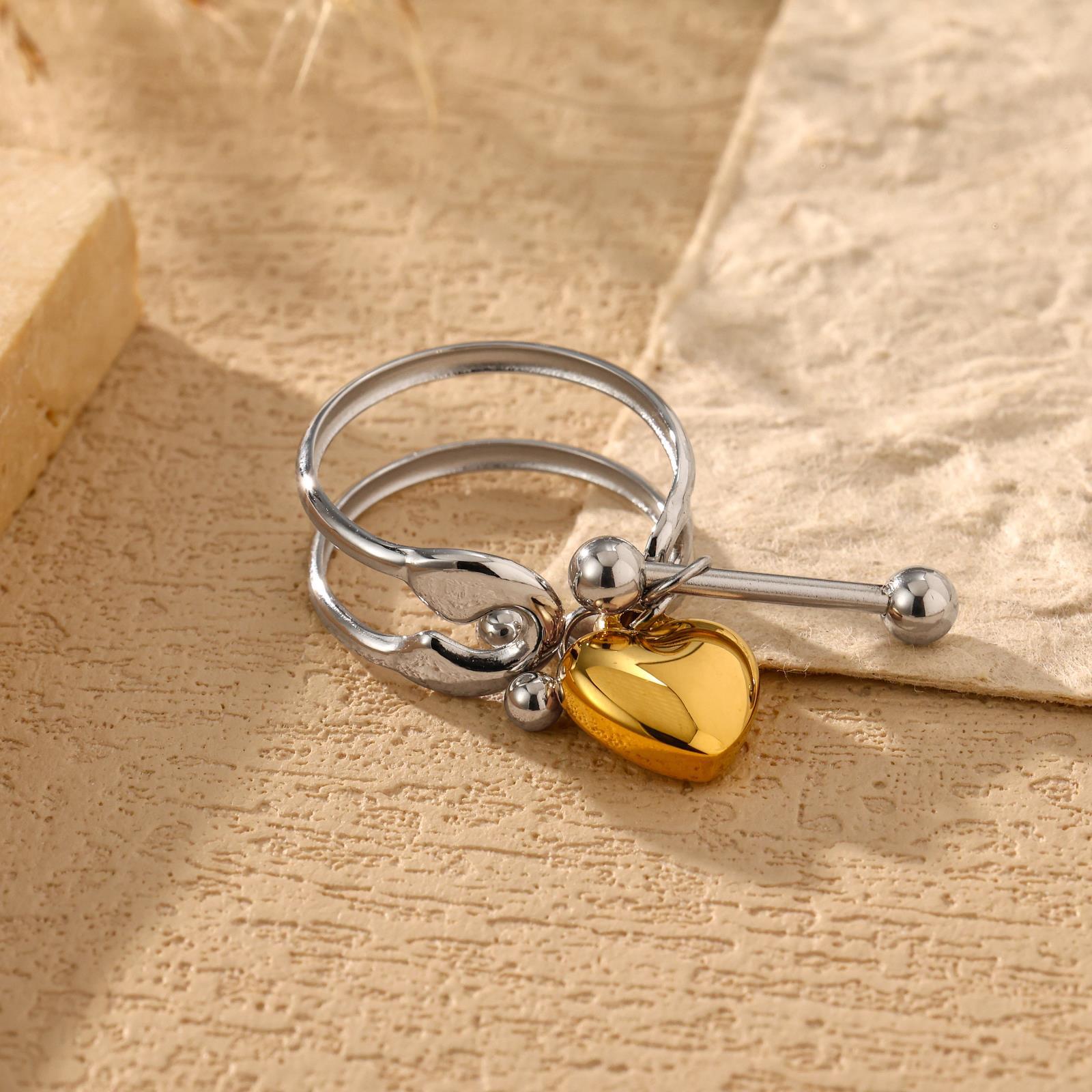 Heart Shape Open Ring For Women In Gold Titanium Steel Featuring Waterproof Non Tarnish Craftsmanship