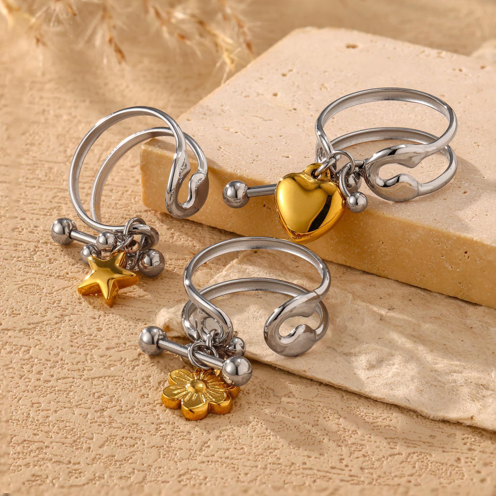 Heart Shape Open Ring For Women In Gold Titanium Steel Featuring Waterproof Non Tarnish Craftsmanship