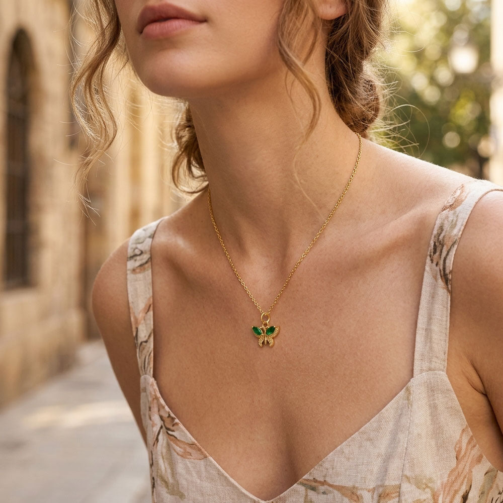Butterfly Necklace For Women In IG Style, Electroplated Copper With 18K Gold Plating And Zircon Inlay On Cable Chain