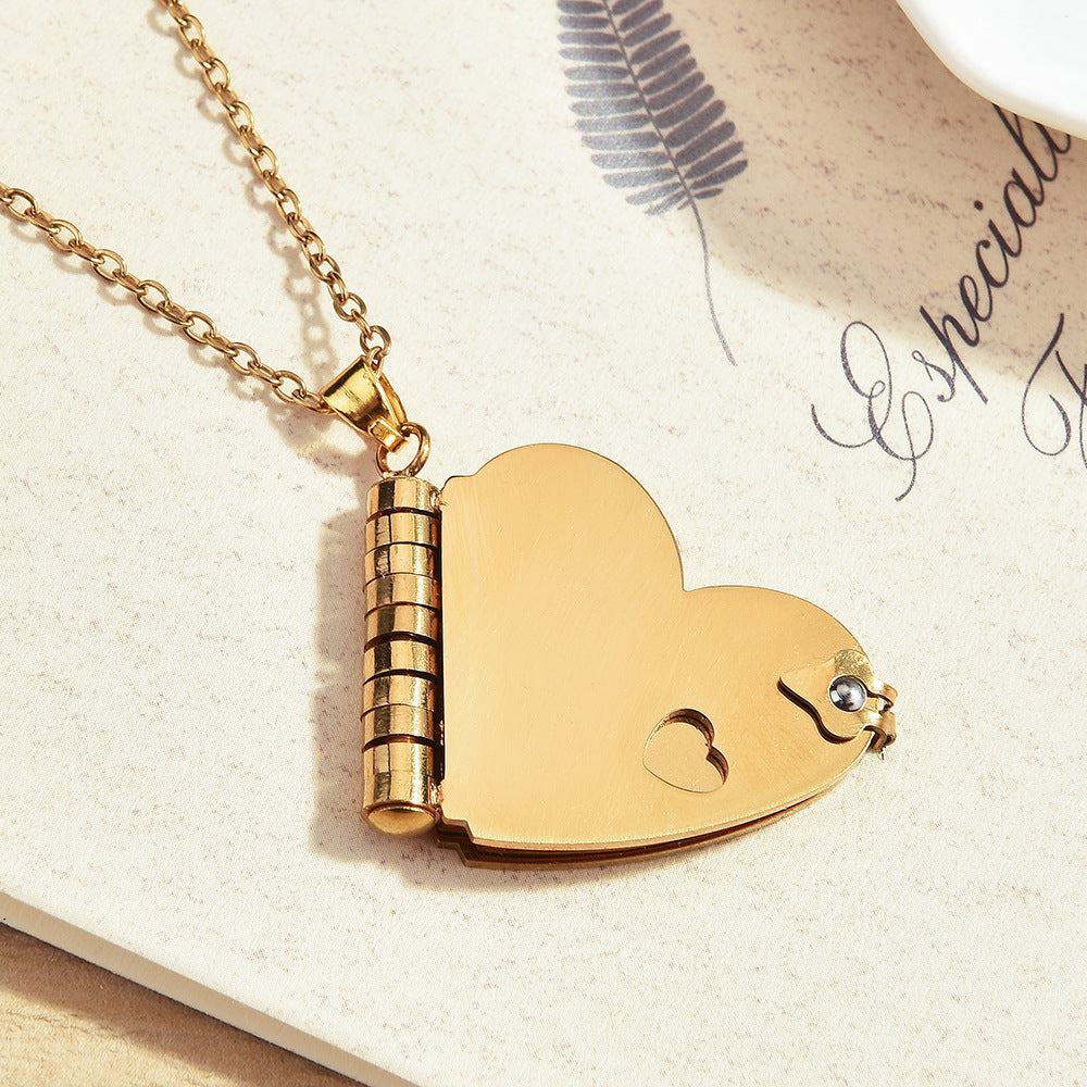 Heart Shape Pendant Necklace In Silver Featuring Titanium Steel Pendant Material With Cable Chain For Unisex